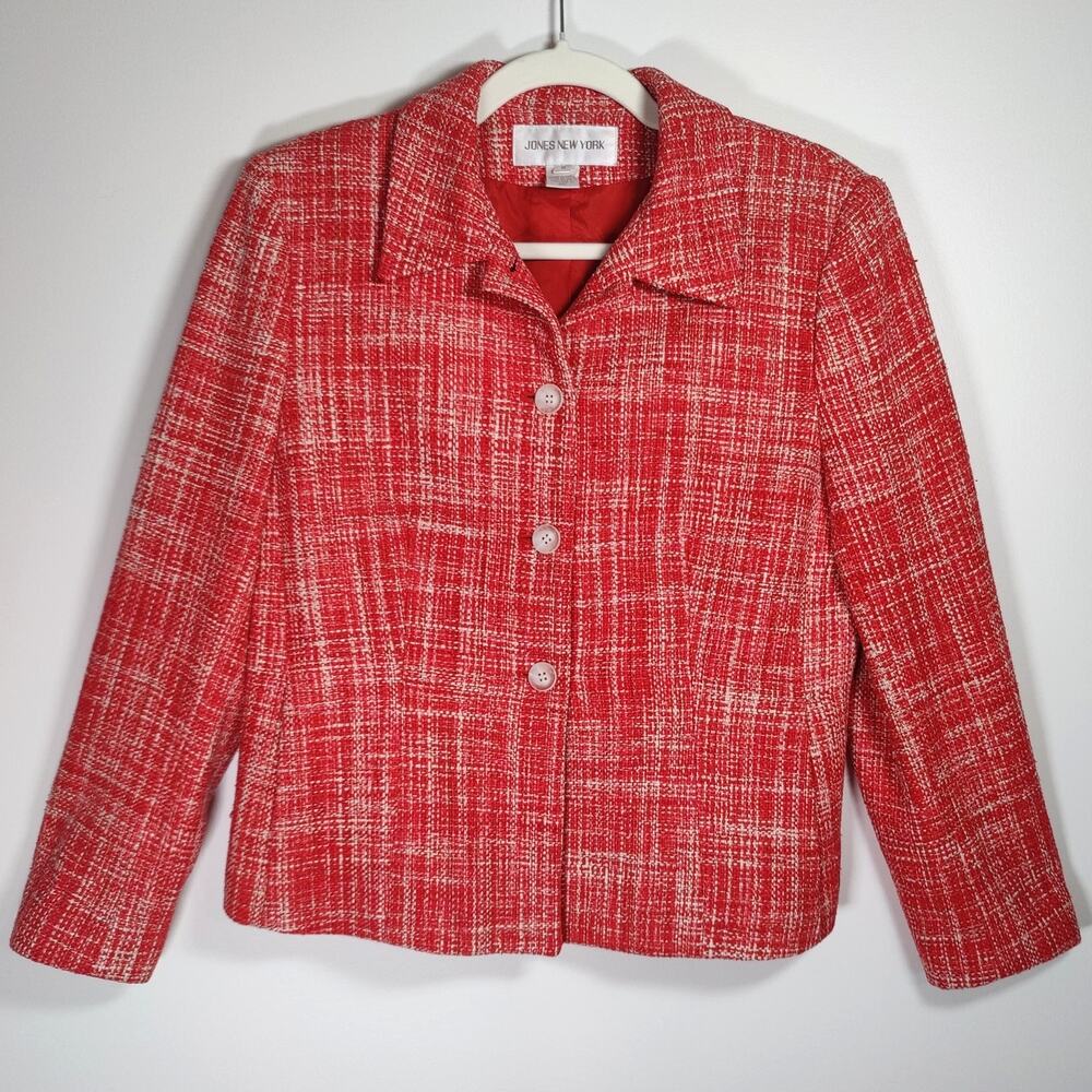 VTG Silk Jones New York Red Tweed Blazer 8 Classic Preppy Career Office Clueless
